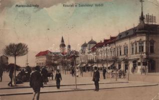 1914 Marosvásárhely, Targu Mures; Széchenyi tér, piac, üzletek. Porjes S. Sándor kiadása / square, market, shops (EK)