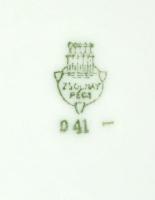 Zsolnay mitológiai jelenetekkel díszített porcelán teás készlet, jelzett, matricás, két tányér hiány...