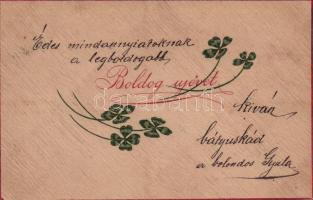 1905 Boldog Újévet! / New Year greeting card with clovers. Emb. litho (EK)