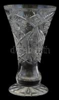 Ólomkristály üveg váza, metszett, kis kopásnyomokkal, m: 25 cm