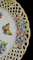 Herendi Viktória mintás áttört porcelán tál, kézzel festett, jelzett, hibátlan, d: 24 cm