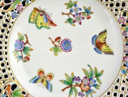 Herendi Viktória mintás áttört porcelán tál, kézzel festett, jelzett, hibátlan, d: 24 cm