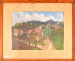 Jelzés nélkül: Hegyvidéki falu. Pasztell, papír. Üvegezett fa keretben. 34,5×48 cm