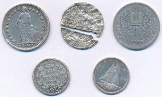 Vegyes: Svájc 1912. 1Fr Ag + Ausztria 1714(?) 3kr Ag "VI. Károly" (törött, két darabban) +...