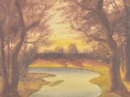 Mille jelzéssel: Erdőrészlet. Olaj, vászon. Ökörszemes, sérült fa keretben. 40×50 cm