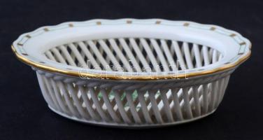 Herendi Apponyi mintás áttört tálka, kézzel festett, jelzett, hibátlan, 9,5×7×2,5 cm