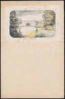 cca 1860-1880 Szemerédi Stainlein-kastély, színes litográfia, fejléces levélpapír, kissé foltos, Druck v. L. Förster, 8,5x12,5 cm