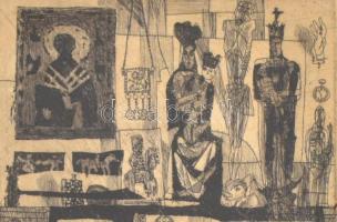 Würtz Ádám (1927-1994): Régiségbolt. Rézkarc, papír, jelzett, számozott 50/1, paszpartuban,  29×19 c...