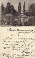 1900 Körmöcbánya, Kremnica; Szt. István népünnepi mulatóhely a tóval / kiosk with lake