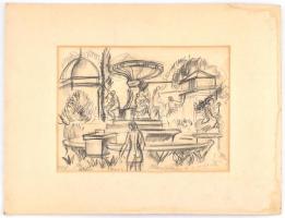 Jelzés nélkül: Körhinta. Kréta, papír, foltos paszpartuban, 29×40,5 cm