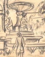 Jelzés nélkül: Körhinta. Kréta, papír, foltos paszpartuban, 29×40,5 cm