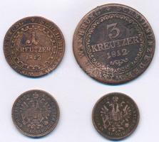 1812G 1kr Cu "I. Ferenc" + 1812G 3kr Cu "I. Ferenc" + 1860B 1kr Cu + 1861B 1kr C...