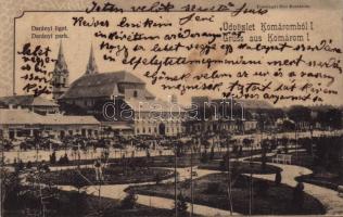 1902 Komárom, Komárnó; Darányi liget, piac. Freisinger Mór kiadása / park, market