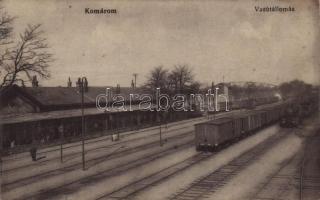 1914 Komárom, Komárnó; vasútállomás, vonatok, gőzmozdony / railway station, trains, locomotive