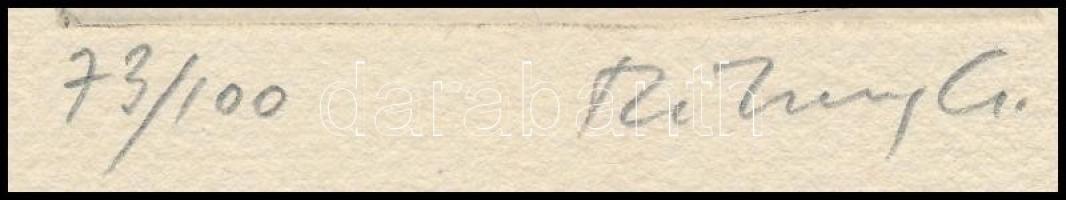 Rékassy Csaba (1937-1989): Decentia. Rézkarc, papír, jelzett, számozott (73/100), 15×7,5 cm