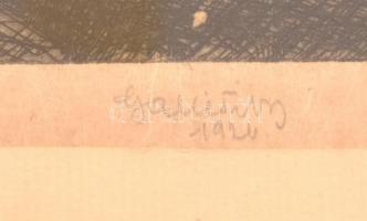 Gallé Tibor (1896-1944): Magvető. Rézkarc, papír, jelzett és datált (Gallé Tobir 1926), üvegezett ke...