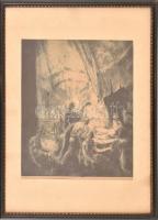 Kontuly Béla (1904-1983): A halott életrekeltése. Rézkarc, papír, jelzett, üvegezett fa keretben, 31x27 cm