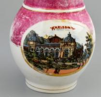 Karlsbad porcelán kancsó, matricás, jelzett, kopásokkal, lepattanással, m: 19 cm