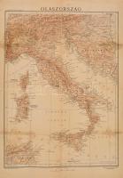 1943 Olaszország térképe, Bp., Kókai Lajos, (Klösz-ny.), szakadt, foltos, hajtásnyomokkal, 51x38 cm