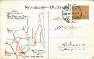 1908 Tátra, Tatry; Új Csorbatói Móry szálló térképes reklámlapja / Strbské Pleso / hotels map and advertisement postcard (EK)