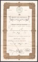 1877 Bp., Budapesti Kávés Ipartársulat által kiállított oklevél rendes tagok közé felvételéről