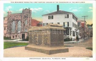 Plymouth (Massachusetts), Sarcophagus, Coles hill, this monument marks the first burying ground of the passangers of the Mayflower,