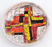 Fali tányér absztrakt dekorral, retró mázas iparművész kerámia, apró kopásnyomokkal jelzés nélkül, d: 23,5 cm