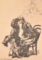Charles Paul Renouard (1845-1924): A csók. Litográfia, papír, foltos, jelzett a litográfián. Paszpartuban. 31,5x22