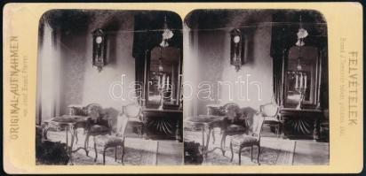 1898 Buziás, Monarchia nagy nyári hadgyakorlata során Ferenc József szobája a főtiszti hivatal épületében, sztereófotó, 8,5×118 cm