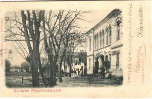 1900 Püspökladány, Fő utca, üzletek. Fénynyomat Divald műintézetéből + "BUDAPEST - BRASSÓ"...