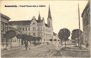 1919 Szombathely, Faludi Ferenc utca a zárdával, utcaseprő. Vasúti Levelezőlapárusítás 2462. (EK)