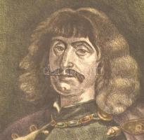 Duray Tibor (1912-1988): Zrínyi Miklós. Színezett rézkarc, papír, jelzett. Lap széle szakadt. 38x29 ...