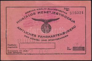 1943 MÁV Kolozsvári menetjegy 2 db sorszámkövető belföldi forgalom bélyegzés.