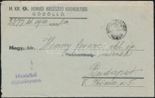 1940 M. kir. 9. Honvéd Kieg. Parancsnokság származási igazolás, hiánypótlás, boríték