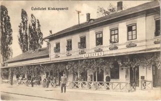 1912 Kiskapus, Kleinkopisch, Copsa Mica; Vasútállomás, vasutasok / railway station, railwaymen (EK)