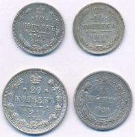 Orosz Birodalom 1861. 10k Ag + 1911. 10k Ag + 1913. 20k Ag + Szocialista Szövetségi Szovjet Köztársaság 1923. 15k T:1-,2 durva ph.   Russian Empire 1861. 10 Kopeks Ag + 1911. 10 Kopeks Ag + 1913. 20 Kopeks Ag + Russian Federated Soviet Republic 1923. 15 Kopeks C:AU, XF strong edge error