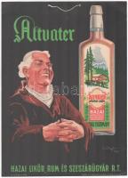 1947 Altvater növényi likőr, Hazai Likőr, Rum és Szeszárúgyár Rt. papír reklámtáblája, jó állapotban, 33×24 cm