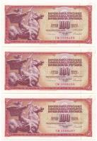 Jugoszlávia 1986. 100D (3x) sorszámkövetők T:III szép papír Yugoslavia 1986. 100 Dinara (3x) sequential serials C:F fine paper Krause 90