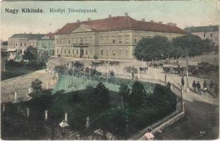 1907 Nagykikinda, Kikinda; Királyi Törvényszék, piac, lovaskocsik. Balázs Jenő kiadása / court, market, horse-drawn carriages (EK)