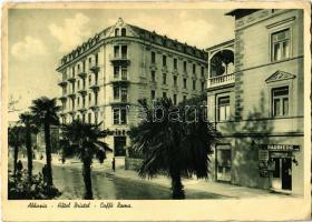 1937 Abbazia, Opatija; Hotel Bristol, Caffé Roma / Bristol szálloda, Roma kávéház, borbély / hotel, café, barber shop (EK)