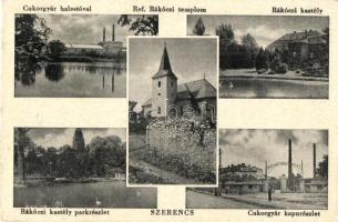 Szerencs, Cukorgyár halastóval, Református Rákóczi templom, Rákóczi kastély, park, Cukorgyár kapuja