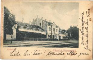1900 Szerencs, vasútállomás. Gönczy Mihály kiadása + M.SZIGET-MISKOLCZ-BUDAPEST 33. SZ. mozgóposta (EK)