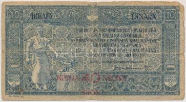 Szerb-Horvát-Szlovén Királyság 1919. 10D 40K felülbélyegzéssel T:III- Kingdom of the Serbs, Croats and Slovenes 1919. 10 Dinara with 40 Kronen overprint C:VG Krause 17