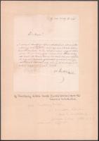 1874 Ifj. gróf Thorotzkay Miklós (1835-) saját kézzel írt és aláírt levele torockai bitrokoshoz, melyben kéri segítségét az őt ért gyalázat elöli menekülésben, kartonra ragasztva, feliratozva