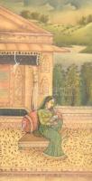 Jelzés nélkül: Rádháráni a szerencse istennője. Indiai akvarell-karton, 12x6,5 cm Üvegezett keretben