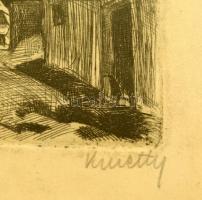 Kmetty János (1889-1975):  Tabán. Rézkarc, papír, jelzett, kis gyűrődéssel, üvegezett keretben, 9×11...