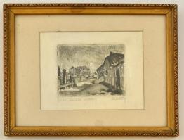 Kmetty János (1889-1975):  Tabán. Rézkarc, papír, jelzett, kis gyűrődéssel, üvegezett keretben, 9×11...