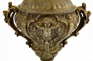 Antik, petróleumlámpa puttós díszítéssel. Spiáter. 58 cm