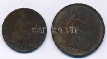 Nagy Britannia 1862. 1/2p Br "Viktória" + 1863. 1p Br "Viktória" T:3
United Kin...