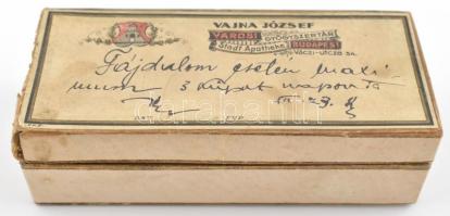 cca 1910 Vajna József városi gyógyszertár kúpos papír doboz. sérült. 13x6 cm